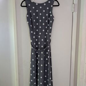 Ralph Lauren Gray and White Polka Dot Maxi Dress